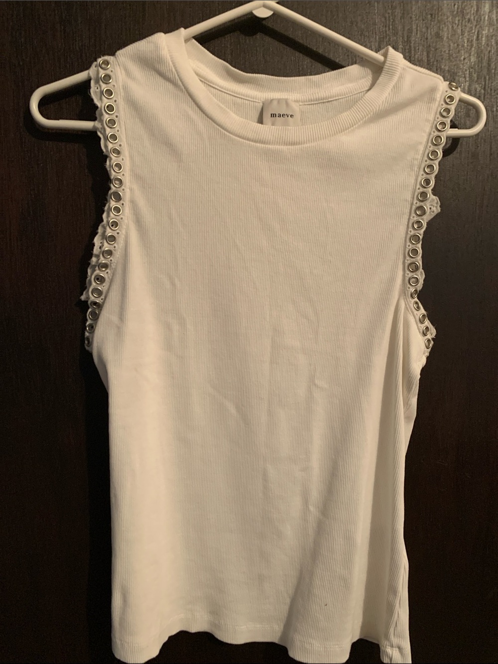 Maeve White Sleeveless Eyelet-Trim Tank Top